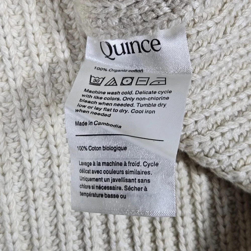 Quince Womens Fisherman Crew Sweater Speckled Beige 100% Organic Cotton XL NEW